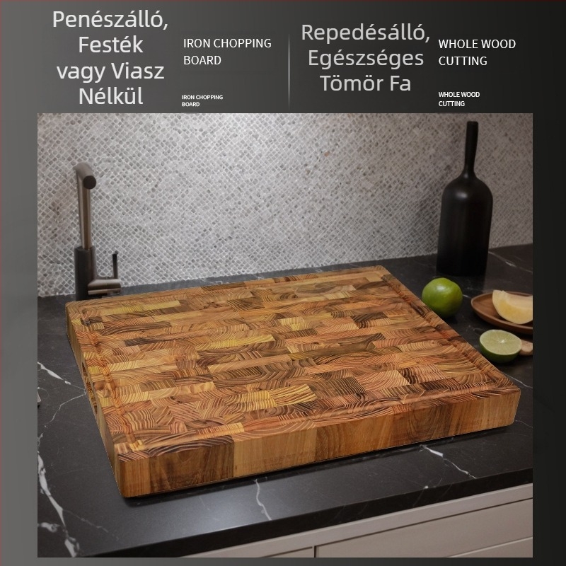 Gyári nagykereskedelmi túlméretezett vastag teakfa vágódeszka lefolyóval ellátott konyhai vágódeszkával