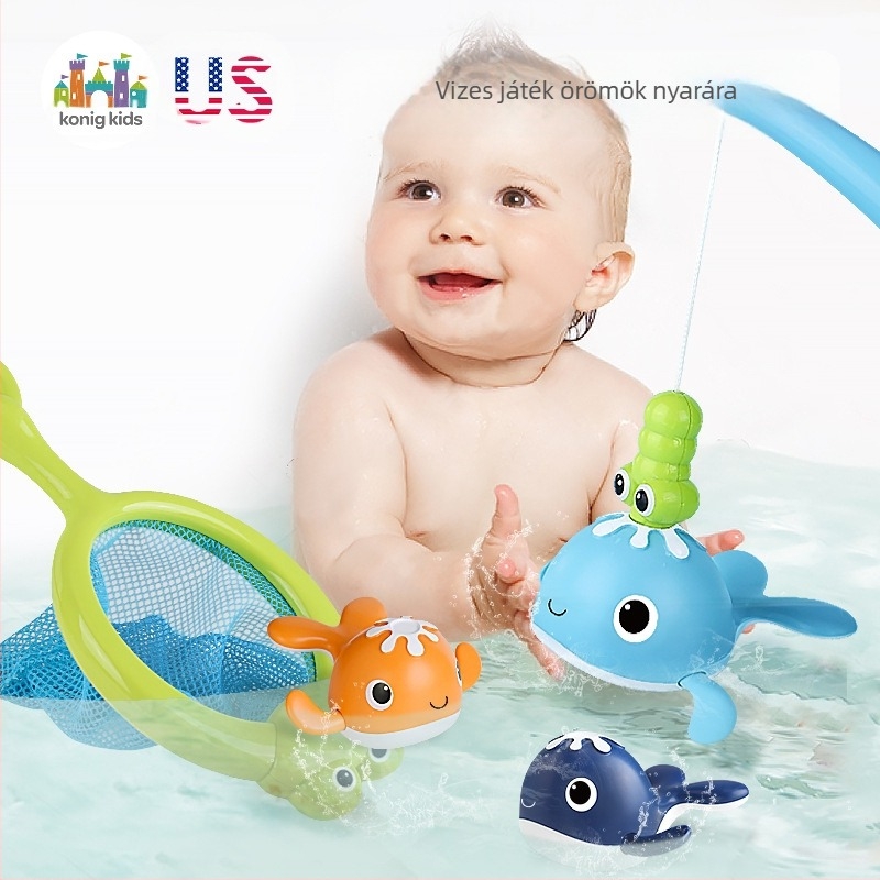 Határokon átnyúló baba felhúzható vízibálna felhúzható úszóbálna fürdőszobai mágneses horgászkészlet fürdővízi játék
