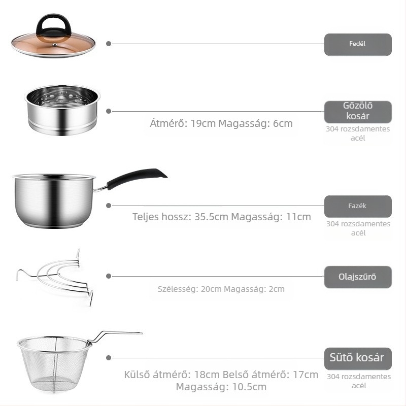 304 rozsdamentes acél fritőz, háztartási, kis sült nyársak, szűrővel ellátott, indukciós tűzhely, mini üzemanyag-takarékos, mély edény, új, nagykereskedelem