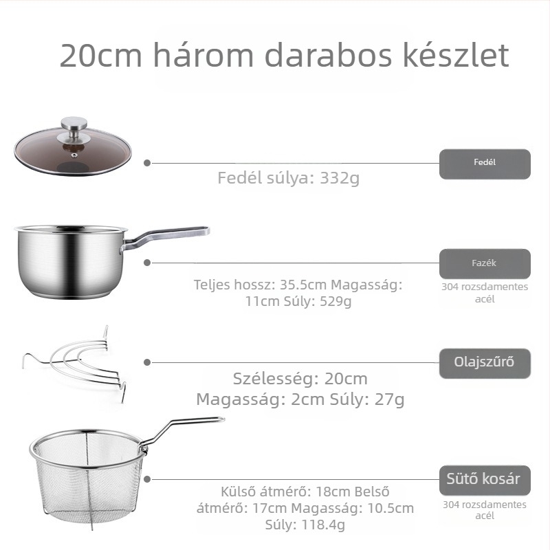 304 rozsdamentes acél fritőz, háztartási, kis sült nyársak, szűrővel ellátott, indukciós tűzhely, mini üzemanyag-takarékos, mély edény, új, nagykereskedelem