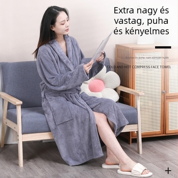 Korall bársony páros fürdőköpeny férfiaknak és nőknek, hordható fűzős hosszú ujjú pizsama, vastagított víznedvszívó, gyorsan száradó fürdőruha otthonra