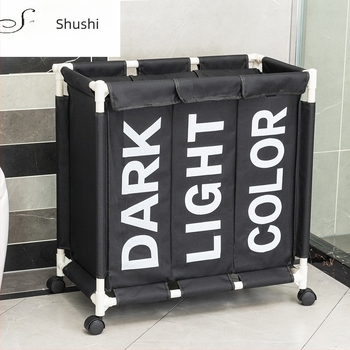 Laza és stílusos háromrekeszes szennyestartó kosár csigákkal háztartási Oxford szövetből készült szennyeskosár nedvességálló összecsukható szennyeskosár