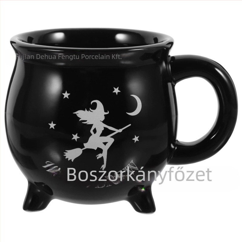 Határon átnyúló kerámia boszorkánykávéscsésze szellemfesztivál boszorkánybögre kerámia halloweeni bögre fekete boszorkánybögre