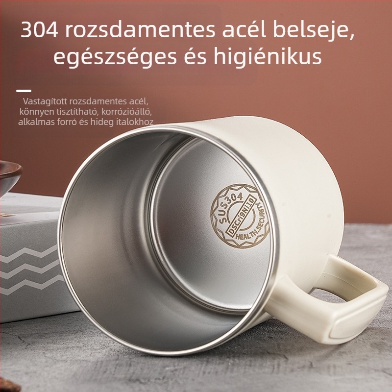 Bögre 304 rozsdamentes acél kávéspohár kollégiumi forrázásgátló hőszigetelő tejespohár pár irodai dolgozó vizespohár fedéllel