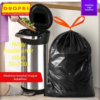 Nagy szemeteszsák, fekete, vastagított ingatlan, szállodai konyha, nappali, kereskedelmi, túlméretezett konyhai hulladékgyűjtő húzózsinóros szemeteszsák
