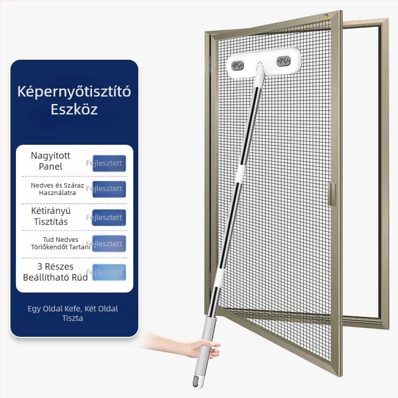 Ablakszűrő kefe tisztítóeszköz háztartási, szétszerelés és mosás nélküli, kétoldalas, hosszú, kettő az egyben ablakszűrő tisztító eszköz