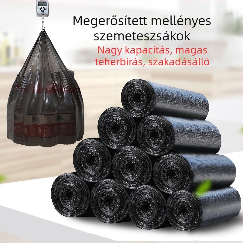 Mellény stílusú szemeteszsák, utcai stand, vastagított szemeteszsák, otthoni konyha, fekete, környezetbarát, nagyméretű táska, szemeteszsák nagykereskedelem