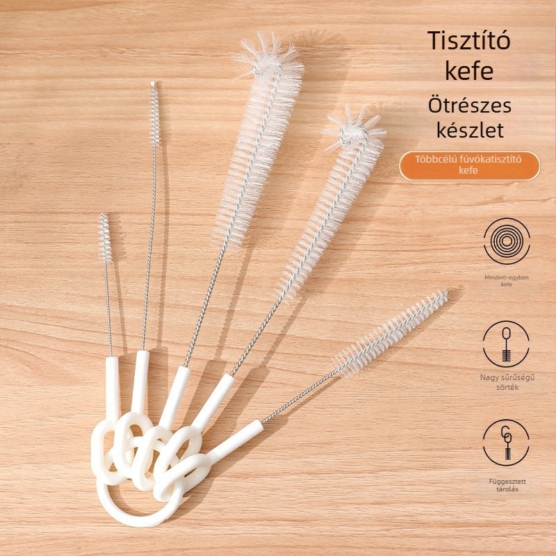 Multifunkcionális tisztítókefe készlet, 5 darabos kiöntőcső, szívócső, vízforraló, nejlon, kis méretű réstisztító pohártisztító kefe