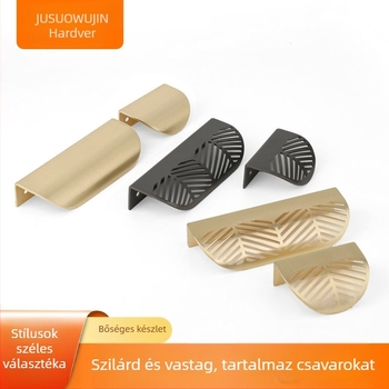 Ellátási levél alakú cinkötvözet fogantyú Nordic Simple Punch-free fiókfogantyú Réz bútorvasalat fogantyú