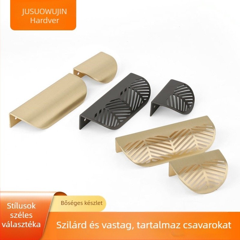 Ellátási levél alakú cinkötvözet fogantyú Nordic Simple Punch-free fiókfogantyú Réz bútorvasalat fogantyú