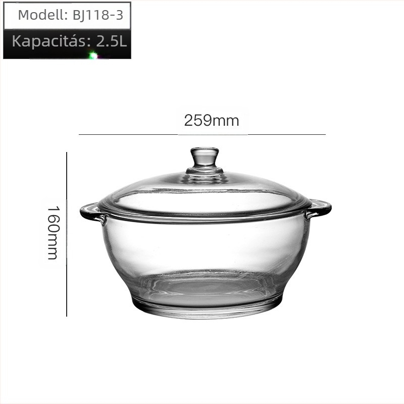 Wave POUGINE binaurális edzett üvegedény mikrohullámú sütőben, hőálló üvegtál, nagy kapacitású üvegedény fedővel