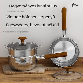 Háromrétegű acél 304 rozsdamentes acél bevonat nélküli középkori hótálca vastagított tejeskanna háztartási bébiétel-kiegészítő edény leveses fazék