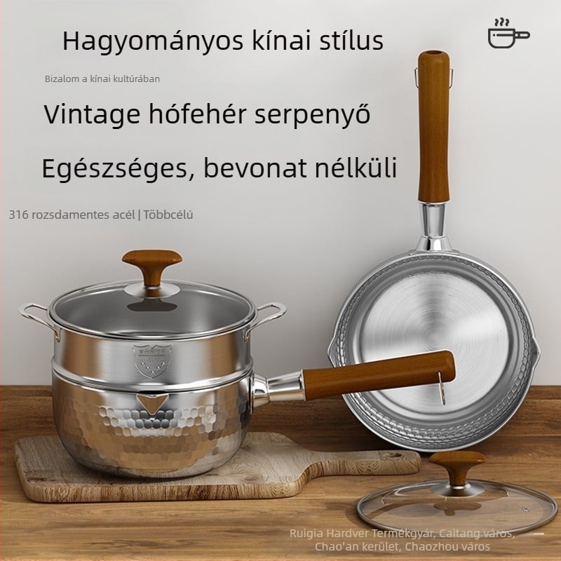 Háromrétegű acél 304 rozsdamentes acél bevonat nélküli középkori hótálca vastagított tejeskanna háztartási bébiétel-kiegészítő edény leveses fazék