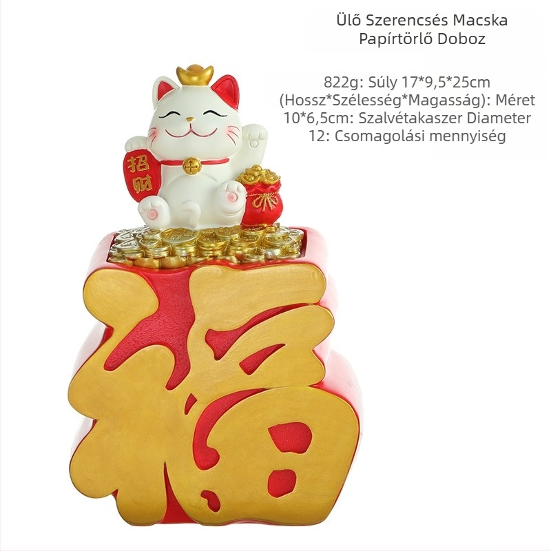 Kreatív szerencsés macska zsebkendődoboz tálca tároló multifunkcionális díszek bejárat nappali lakberendezési luxus ajándék