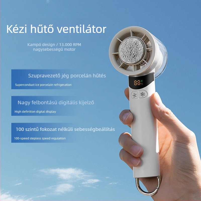 2025 új, nagy sebességű, hideg kompresszoros kézi ventilátor kültéri, hosszú élettartamú, karabineres, hordozható, újratölthető kis ventilátor