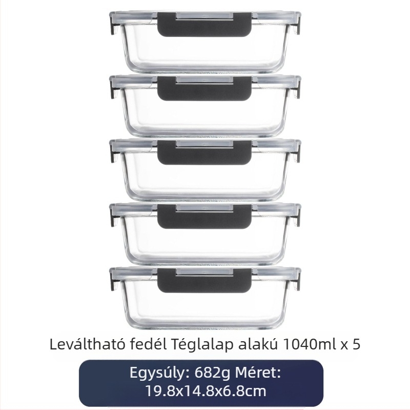 Határokon átnyúló üveg ebéddoboz mikrohullámú sütőhöz, mosogatógéphez, irodai dolgozókhoz, rizzsel frissen tartó tál hűtőszekrényben