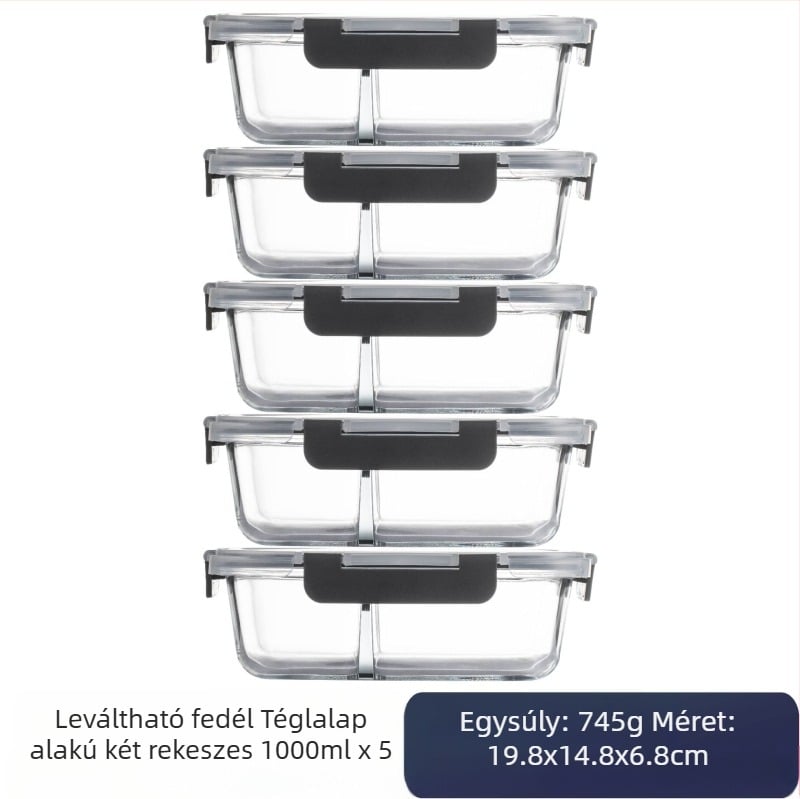 Határokon átnyúló üveg ebéddoboz mikrohullámú sütőhöz, mosogatógéphez, irodai dolgozókhoz, rizzsel frissen tartó tál hűtőszekrényben