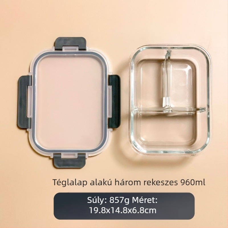 Határokon átnyúló üveg ebéddoboz mikrohullámú sütőhöz, mosogatógéphez, irodai dolgozókhoz, rizzsel frissen tartó tál hűtőszekrényben