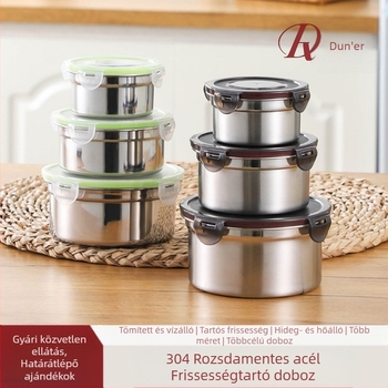 304 rozsdamentes acélból készült, élelmiszeripari minőségű, kerek, lezárt ebéddoboz, ebéddoboz, hűtőszekrényben tárolandó doboz, gyümölcstároló doboz
