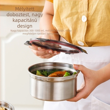 304 rozsdamentes acélból készült, élelmiszeripari minőségű, kerek, lezárt ebéddoboz, ebéddoboz, hűtőszekrényben tárolandó doboz, gyümölcstároló doboz