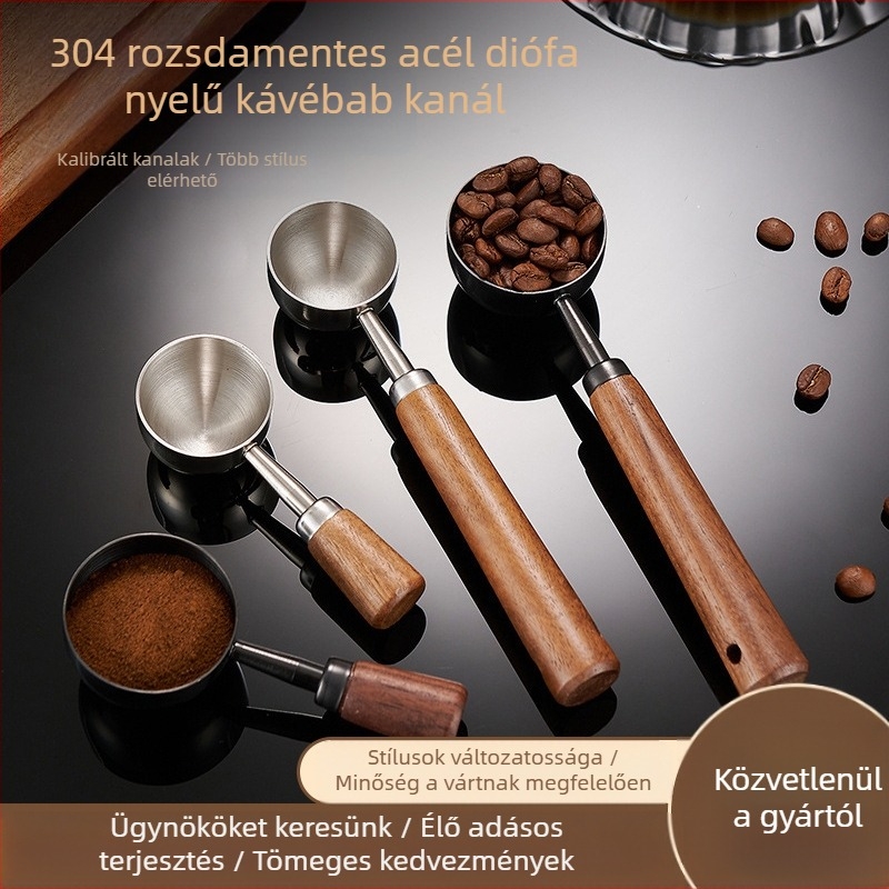 Diófa nyelű kávéskanál, hosszú nyelű, rövid nyelű kávémérőkanál, 304 rozsdamentes acél, kávébab speciális kanál, 1530 ml