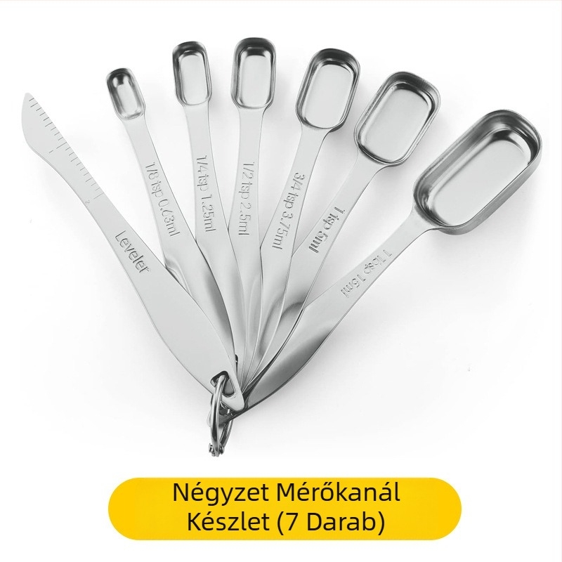 Amazon rozsdamentes acél mérőpohár 7 darabos készlet vezető fúvókával, főzőkanál mérleggel, mérőkanál pohár