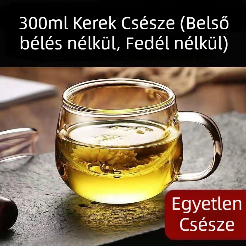 Üvegpohár teáscsésze fedéllel hőálló teavíz-elválasztás háztartási irodai férfi és női átlátszó szűrő teáscsésze