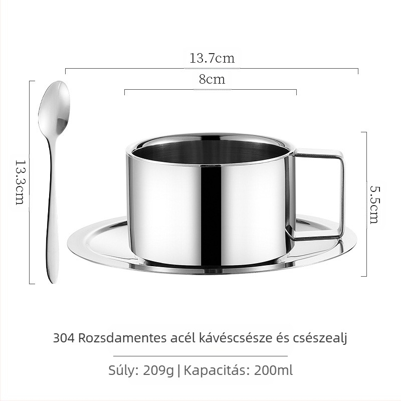 304 rozsdamentes acélból készült, európai stílusú kávéscsésze, vastagított, kétrétegű hőszigetelő, vízkőmentesítő pohár, háztartási irodai praktikus kávéscsésze