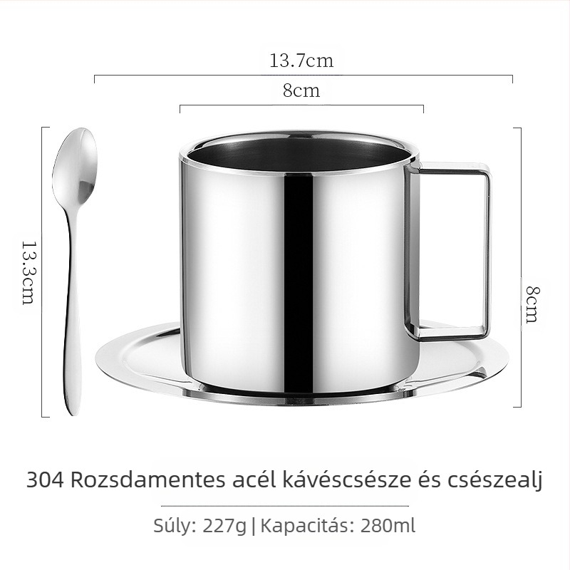 304 rozsdamentes acélból készült, európai stílusú kávéscsésze, vastagított, kétrétegű hőszigetelő, vízkőmentesítő pohár, háztartási irodai praktikus kávéscsésze