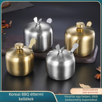 Fűszertartály konyhai háztartási 304 rozsdamentes acél fűszertartály egyetlen kereskedelmi éttermi chiliolaj tartály sótartály fűszerdoboz