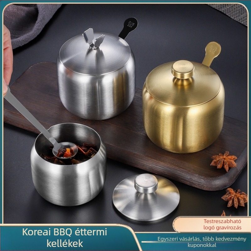 Fűszertartály konyhai háztartási 304 rozsdamentes acél fűszertartály egyetlen kereskedelmi éttermi chiliolaj tartály sótartály fűszerdoboz