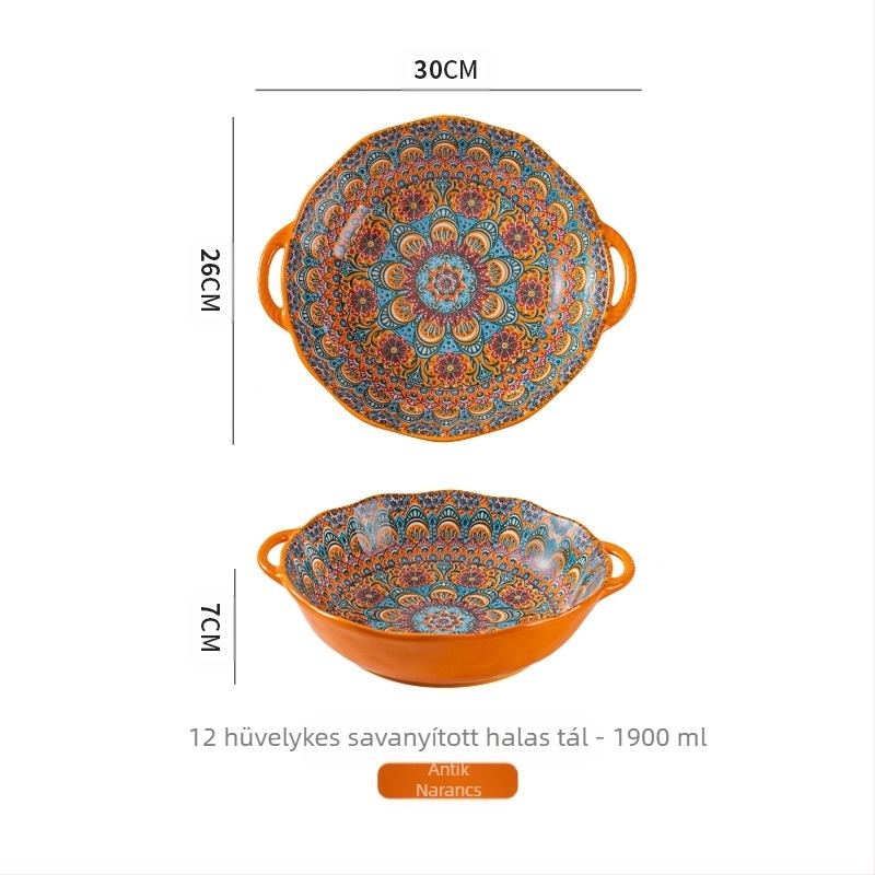 Bohém pácolt hal nagy tál háztartási nagy dupla fülű leveses tál leveses tál speciális tál főtt hússzeletekhez