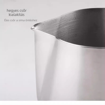 Határokon átnyúló, népszerű rozsdamentes acél hegyes kiöntőjű tejhabosító hőmérséklet-matricával, 600 ml-es tejhabosító kancsó