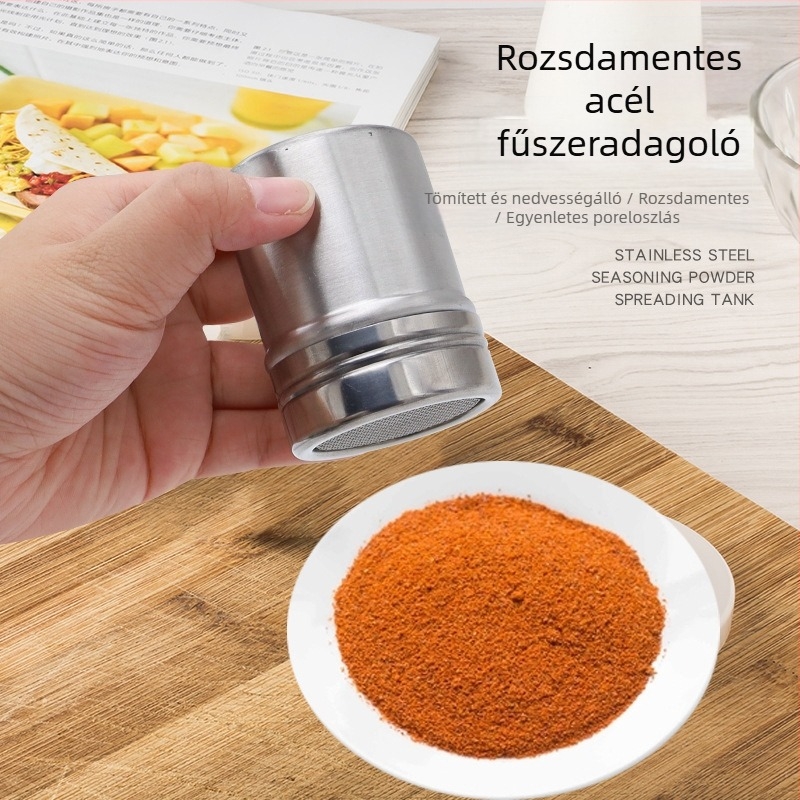 Határokon átnyúló rozsdamentes acél porüveg fűszeres palack sűrű lyukú laza porszűrő kávészűrő hordó sütőlisztes palack cukorszűrő