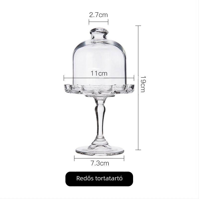 Importált Pasha európai stílusú átlátszó üveg Dim Sum tányér süteménytányér otthoni kreatív magas desszert torta borító kis méret