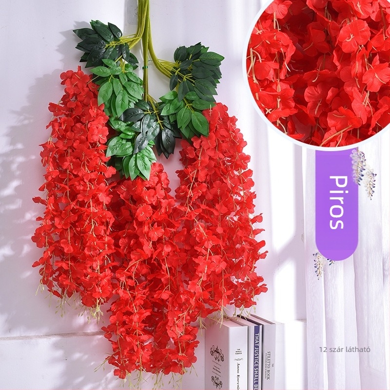 Mesterséges Wisteria virágdekoráció függő virág hamis virág szőlő lila beltéri esküvői mennyezeti szőlő függő növény