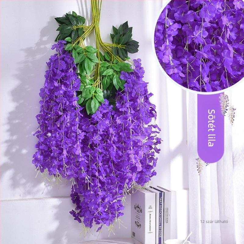 Mesterséges Wisteria virágdekoráció függő virág hamis virág szőlő lila beltéri esküvői mennyezeti szőlő függő növény