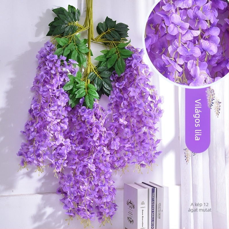 Mesterséges Wisteria virágdekoráció függő virág hamis virág szőlő lila beltéri esküvői mennyezeti szőlő függő növény
