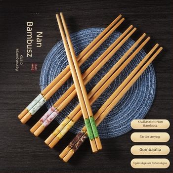 Természetes bambuszból készült, kiváló minőségű bambusz evőpálcika háztartási használatra, penészálló, antibakteriális, magas hőmérsékletnek ellenálló, festékmentes, viaszmentes, csúszásmentes, ötszínű étkezésmegosztó evőpálcika