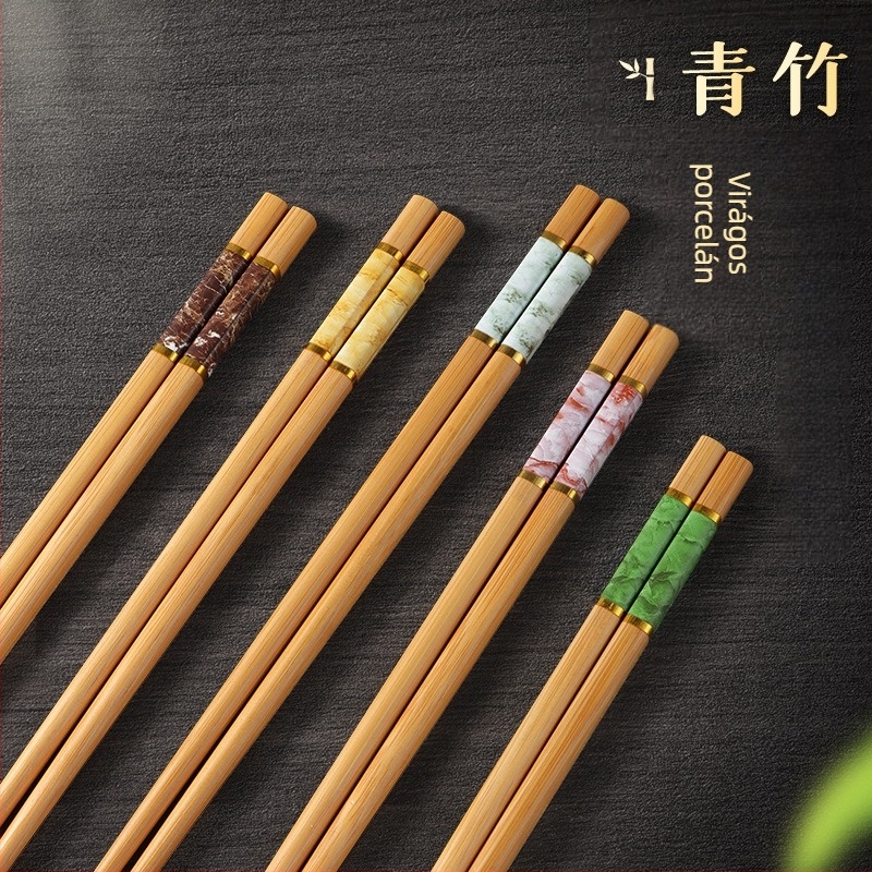 Természetes bambuszból készült, kiváló minőségű bambusz evőpálcika háztartási használatra, penészálló, antibakteriális, magas hőmérsékletnek ellenálló, festékmentes, viaszmentes, csúszásmentes, ötszínű étkezésmegosztó evőpálcika