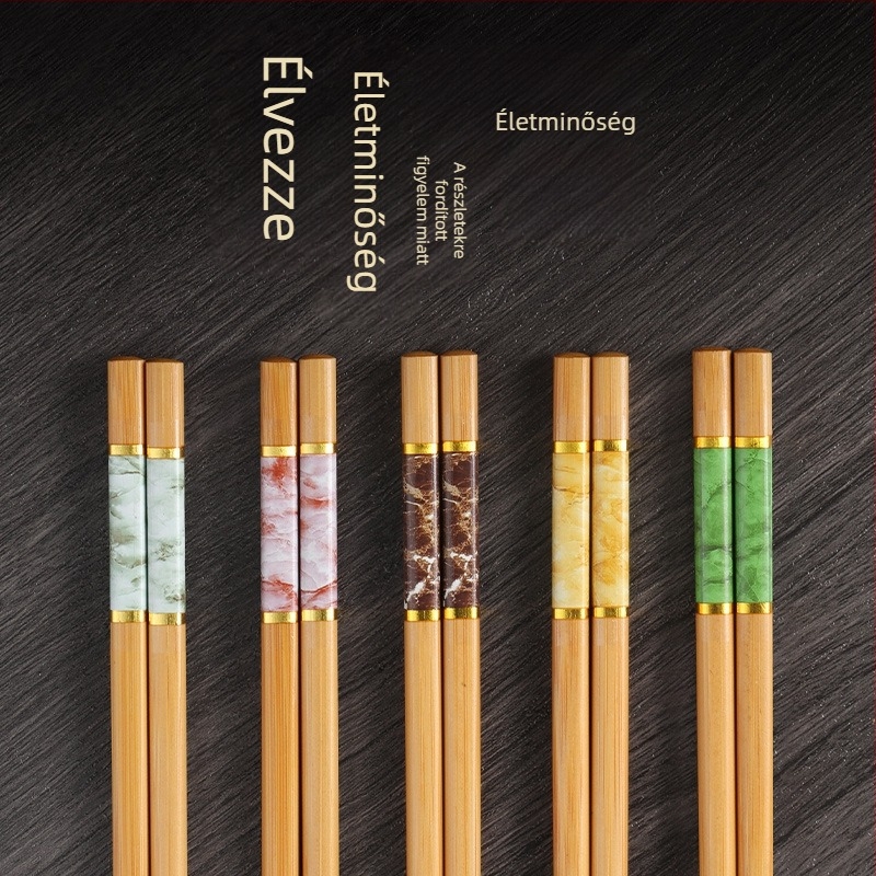 Természetes bambuszból készült, kiváló minőségű bambusz evőpálcika háztartási használatra, penészálló, antibakteriális, magas hőmérsékletnek ellenálló, festékmentes, viaszmentes, csúszásmentes, ötszínű étkezésmegosztó evőpálcika