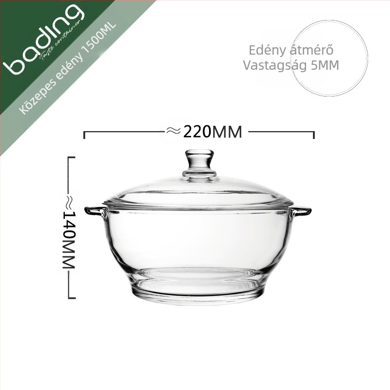 Bojiang meleg és hideg univerzális edzett üveg fedővel, dupla fülű, forrázásgátló edény, tálfazék fedővel, salátaleves garnélarák-fazék, Home Hotel