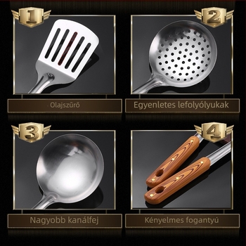 Rozsdamentes acél spatula szűrőedény sütőlapát leveslefolyó teljes háztartási konyhai eszközkészlet főzőedénykészlet kanál öt darabos készlet