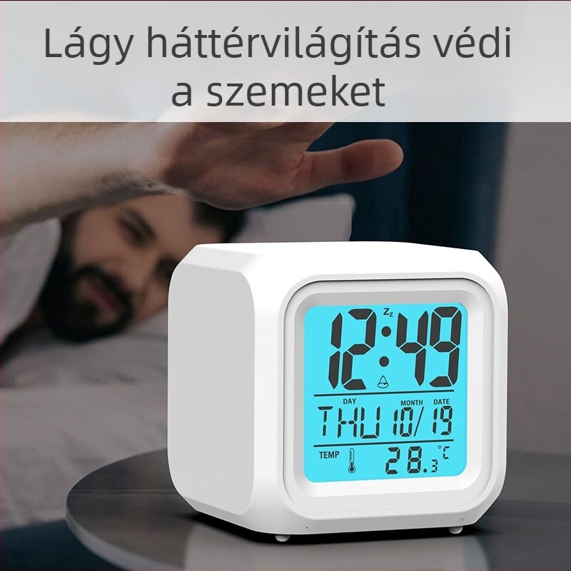 Határokon átnyúló Amazon Story Quad Clock Mute Világító LED Színes Színváltós Elektronikus Ébresztőóra Frissítés Prémium