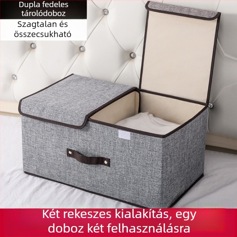 Dupla fedésű pamut és lenvászon ruhatároló doboz háztartási ruhásszekrény szövet összecsukható színező doboz fedéllel porálló belső ruhatároló doboz