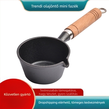 Internetes hírességek forró olajos kis serpenyőben fa nyéllel ellátott olajfröccsenő műtárgy öntöttvas mini kis vas serpenyő háztartási tükörtojásos serpenyő kis serpenyő forró olajhoz