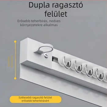 Öntapadós perforált, nem perforált kiugró ablak erkély függönycsúszka, oldalra szerelt, csendes, szélesített vezetősín, kampós kiegészítő rúd