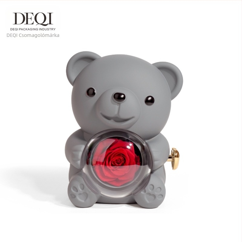 Deqi új Tanabata Valentin-napi ölelő medve forgó örök virág ajándékdoboz gyűrű nyaklánc ékszerdoboz ékszercsomagolás