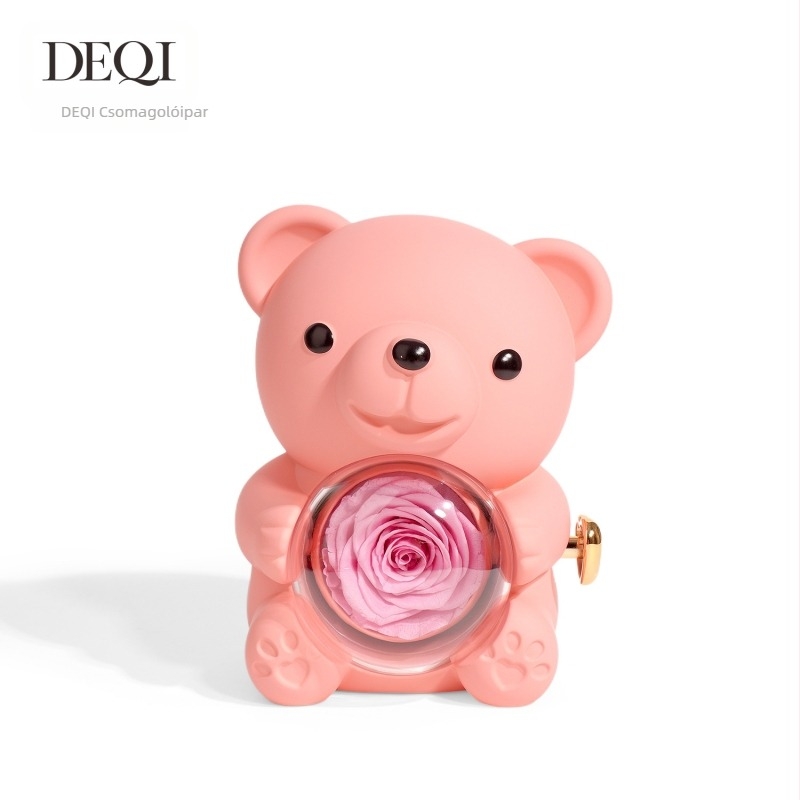 Deqi új Tanabata Valentin-napi ölelő medve forgó örök virág ajándékdoboz gyűrű nyaklánc ékszerdoboz ékszercsomagolás