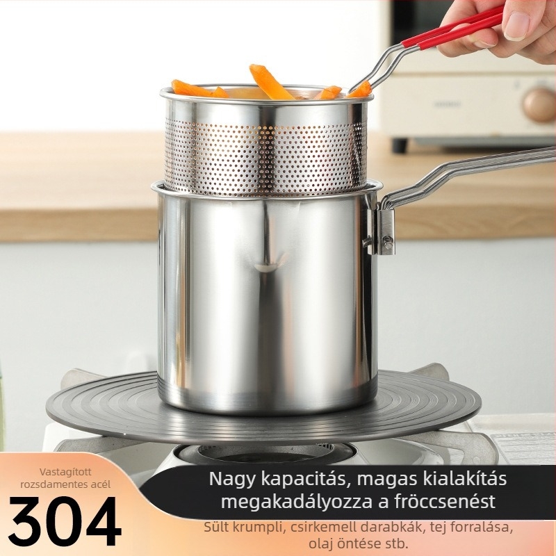 304 rozsdamentes acél serpenyő szűrővel, kereskedelmi sült nyársak, kis fazék konyhai multifunkciós, vastagított serpenyő határokon átnyúló használatra